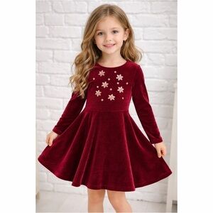 Lilt Girls Burgundy Velvet Snowflake Sequin Dress Size 12 Holiday